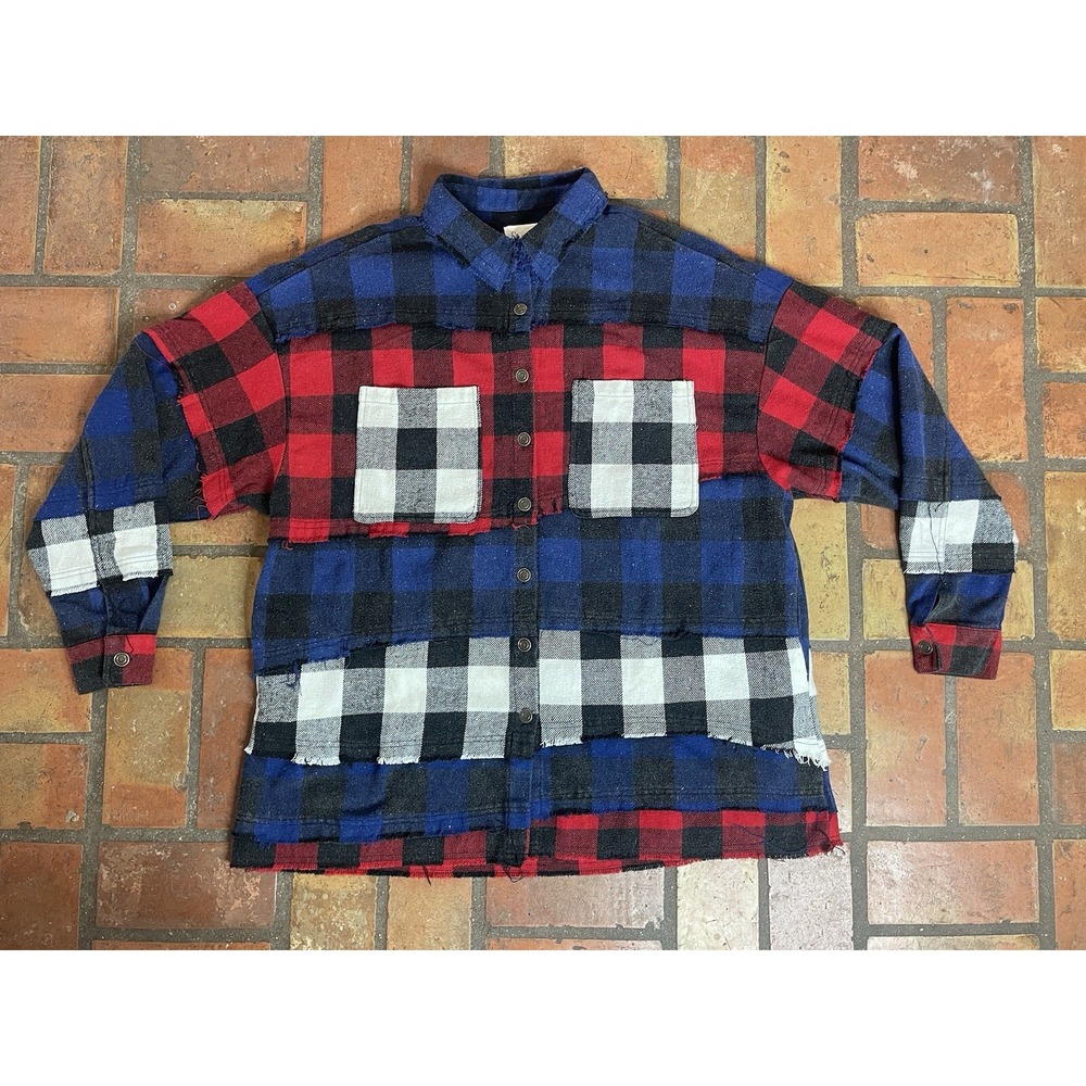 Flannel Shirt Men's Large Oli And Hali Grunge Patchwork Oversized Reworked Style